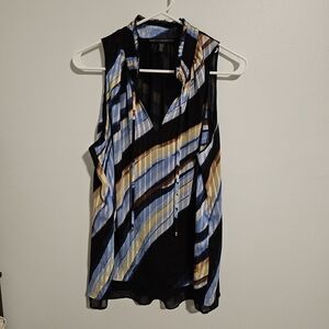 White House Black Market Abstract Stripe Tie Neck Blouse XLP Petite Sleeveless